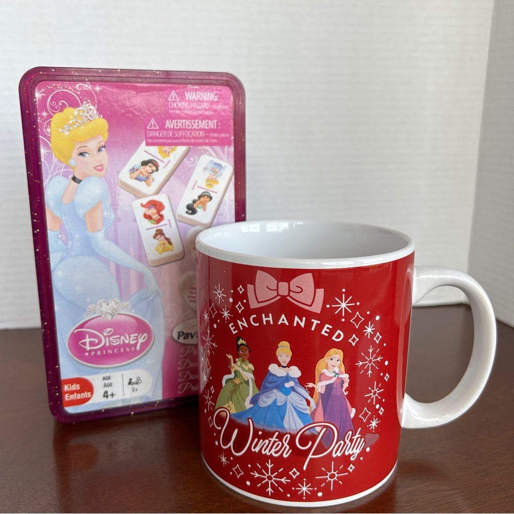 DISNEY PRINCESS Bundle Enchanted Winter Party Mug & Disney Princess Dominos